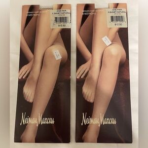 NWT $25! 2 PAIRS NEIMAN MARCUS SHEER KNEE HIGH FISHNET HOSE IN NATURAL